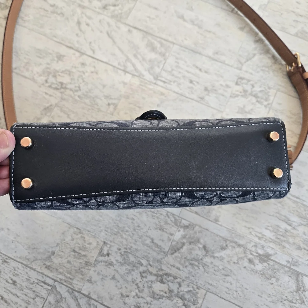 Coach Navy Signature Canvas Crossbody with Tan Leather Trim - Picture 6 of 14